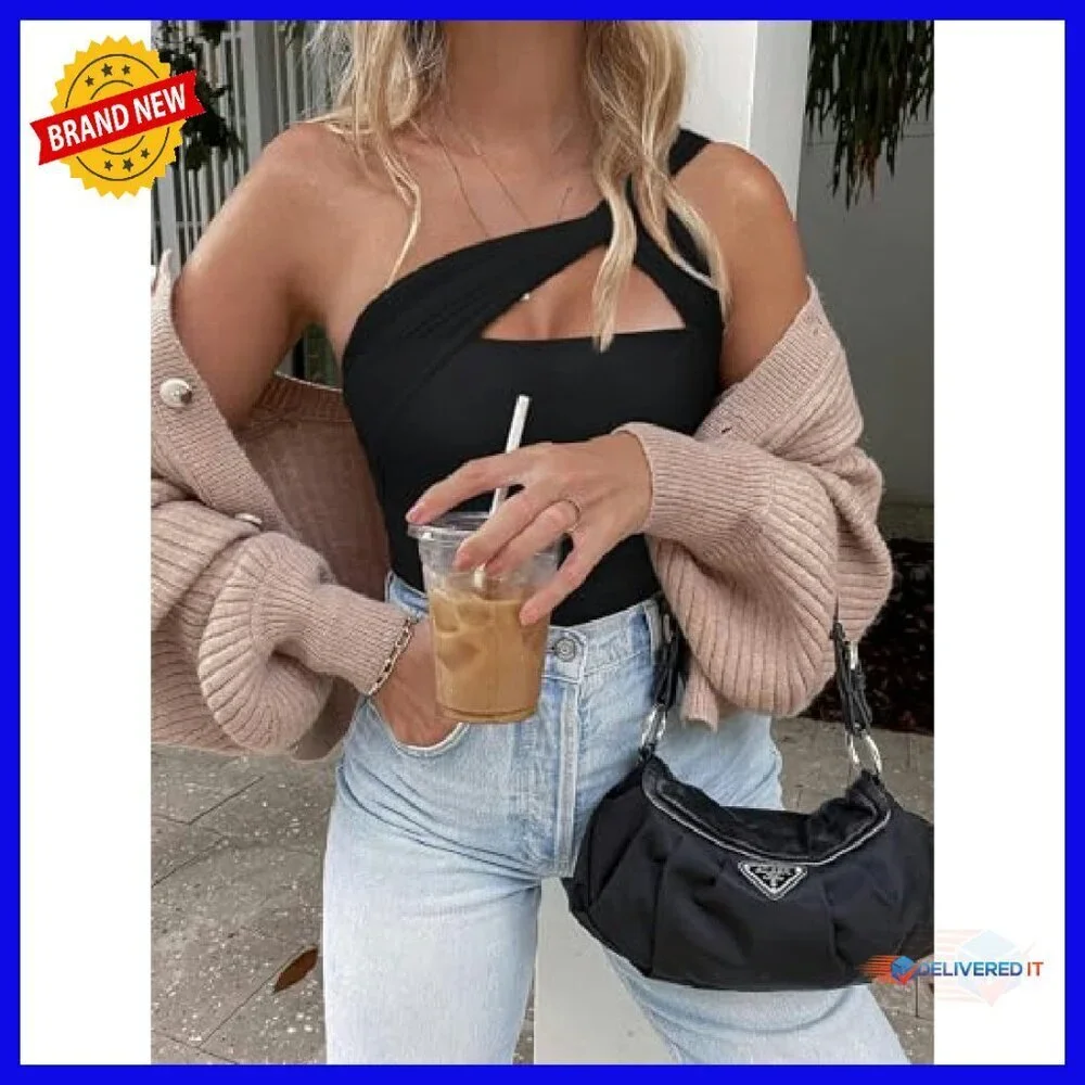 One Shoulder Mesh Bodysuit Backless Ruched Asymmetrical Top